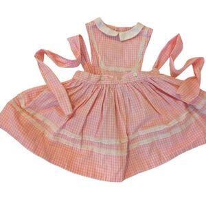 Vintage 50s 60s‎ Pink & White Checkered Lace Apron Dress